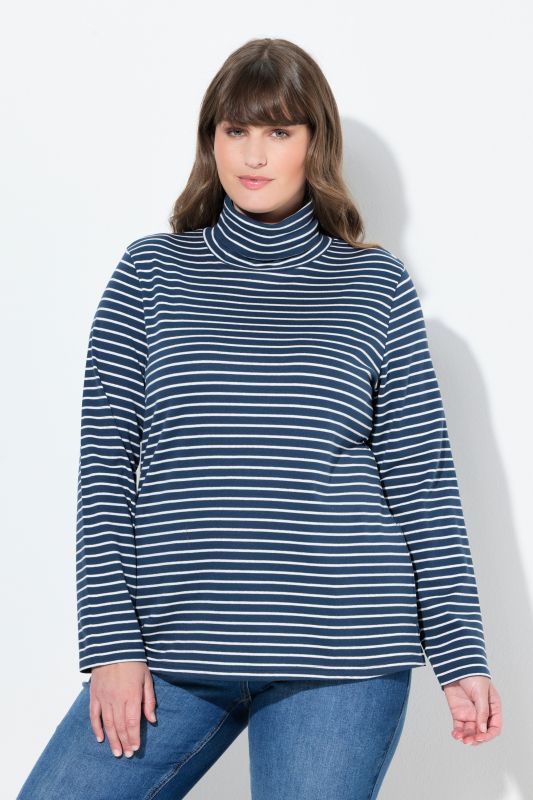 Eco Cotton Stripe Rib Knit Slim Fit Turtleneck