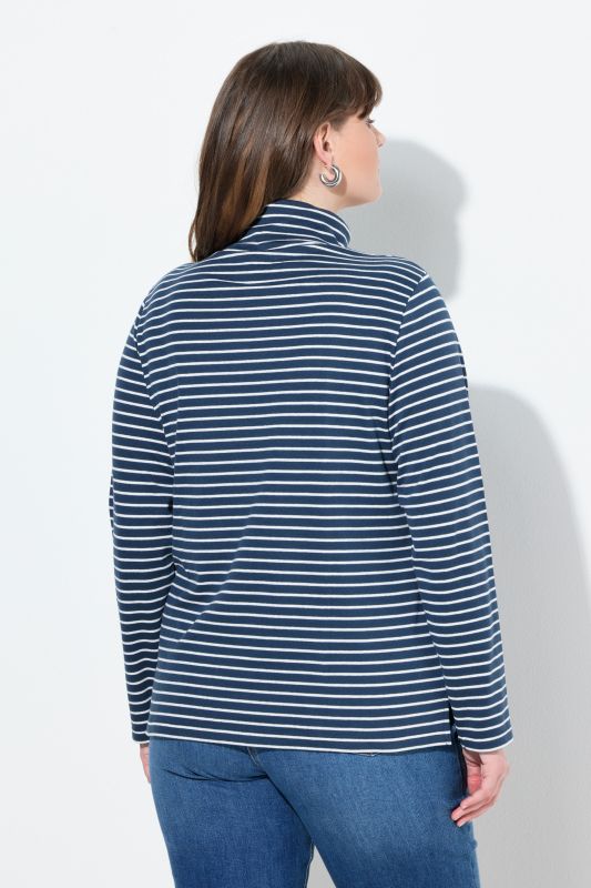 Eco Cotton Stripe Rib Knit Slim Fit Turtleneck