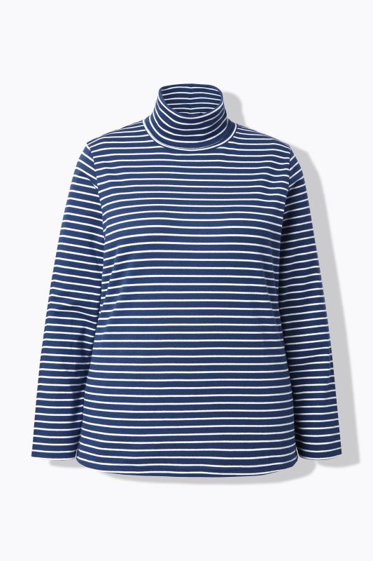 Eco Cotton Stripe Rib Knit Slim Fit Turtleneck