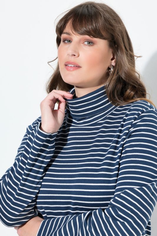 Eco Cotton Stripe Rib Knit Slim Fit Turtleneck