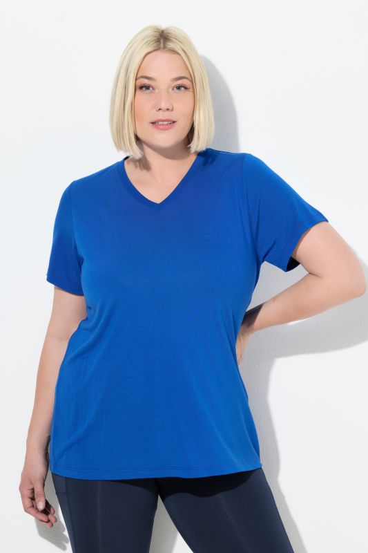 Functional Antibacterial Finish V-Neck Short Sleeve Knit Top