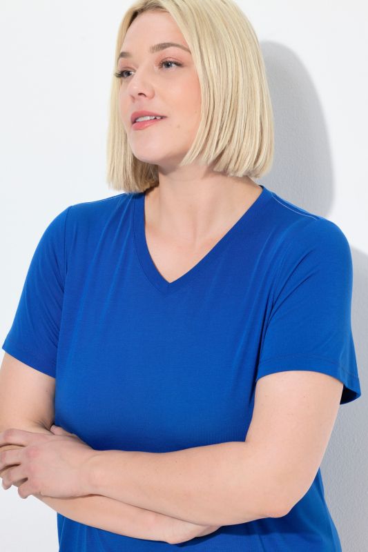 Functional Antibacterial Finish V-Neck Short Sleeve Knit Top