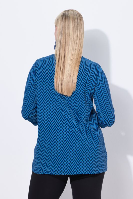 Herringbone Print Notch Neck A-line Fit Tee