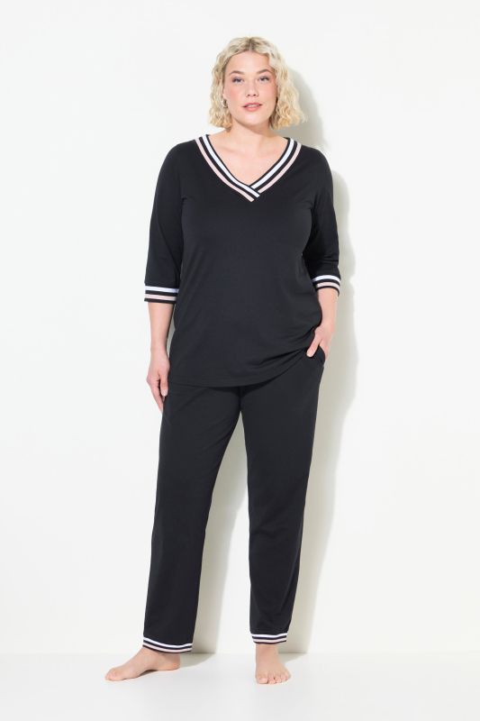 Stripe Trim 3/4 Sleeve Pajamas