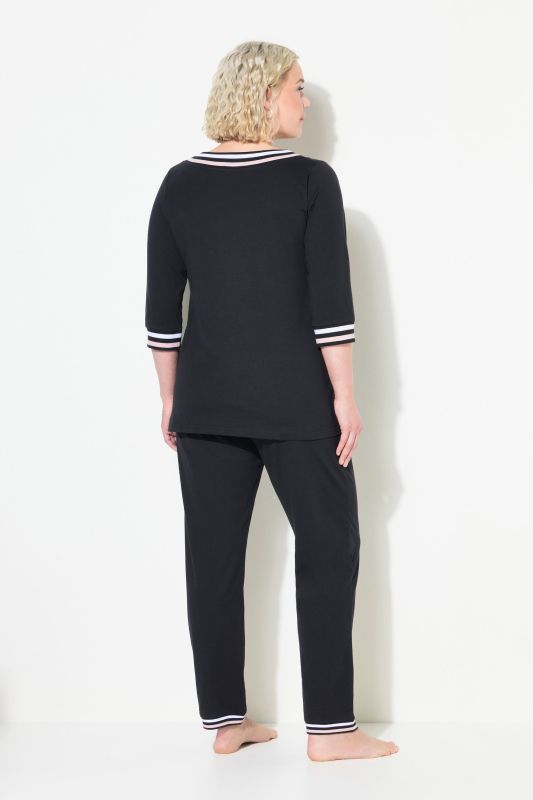 Stripe Trim 3/4 Sleeve Pajamas