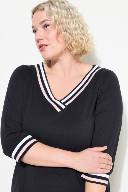 Stripe Trim 3/4 Sleeve Pajamas