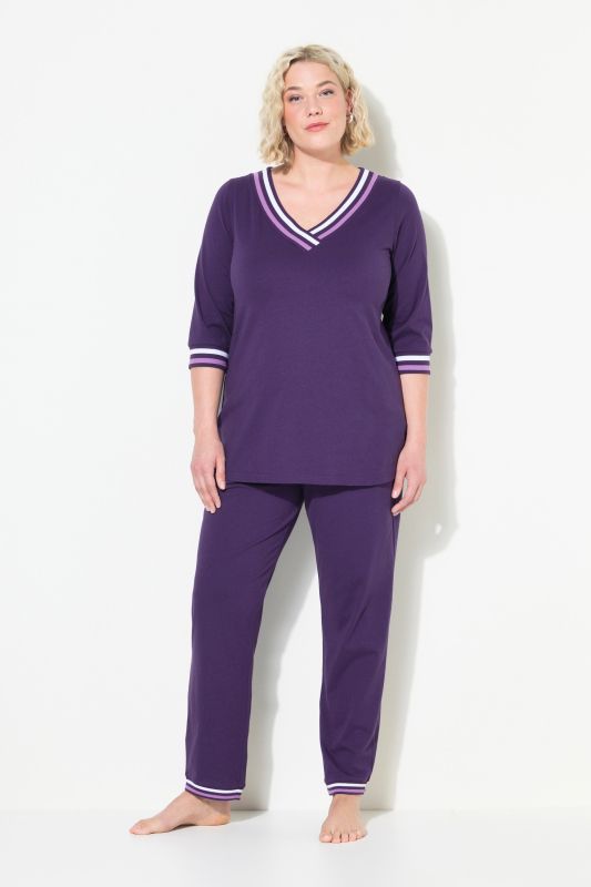 Stripe Trim 3/4 Sleeve Pajamas