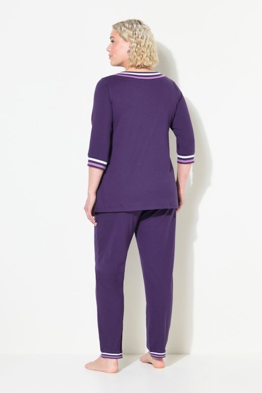 Stripe Trim 3/4 Sleeve Pajamas