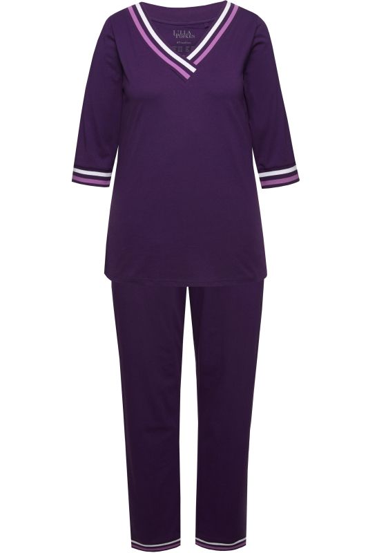 Stripe Trim 3/4 Sleeve Pajamas