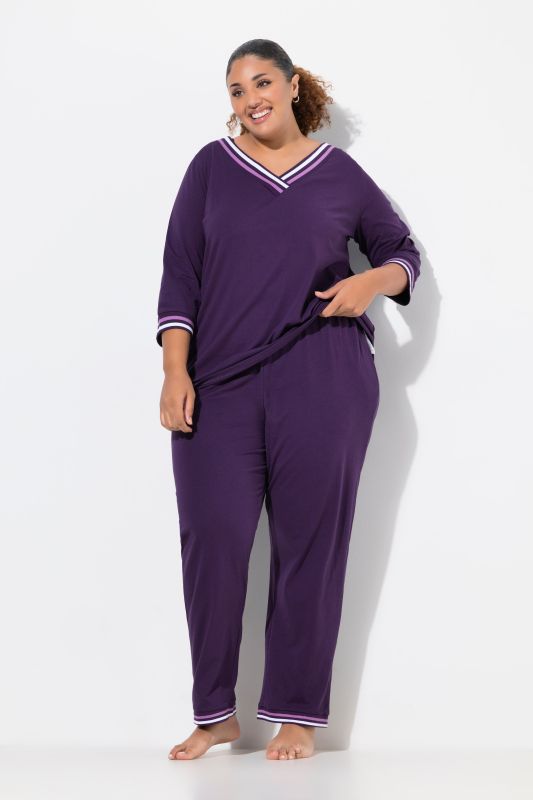 Stripe Trim 3/4 Sleeve Pajamas