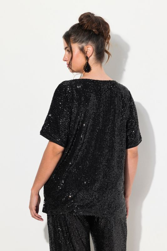 Sequined Short Sleeve V-Neck Tee