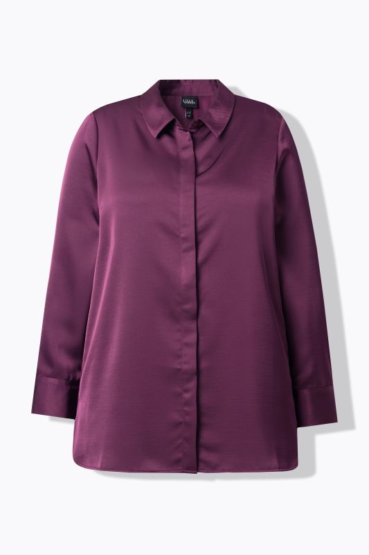 Long Sleeve Collared Satin Blouse