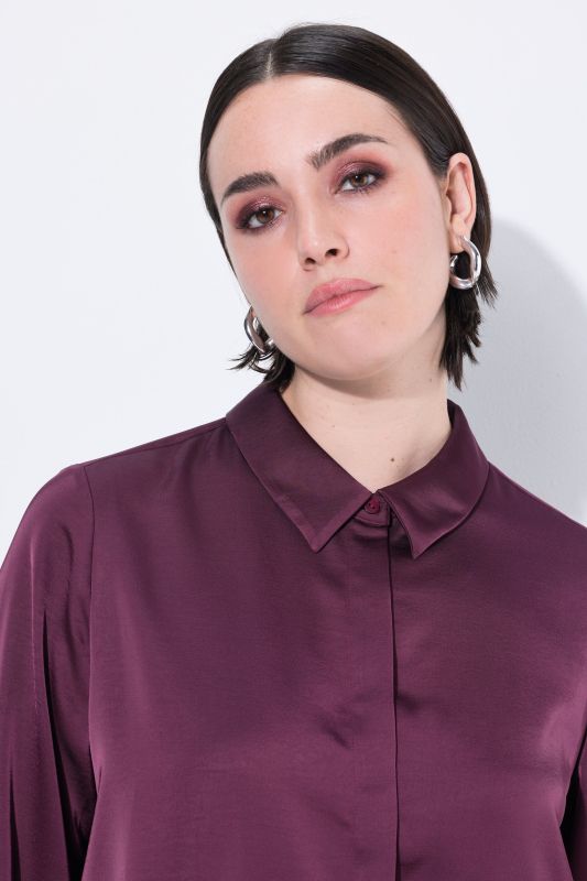 Long Sleeve Collared Satin Blouse