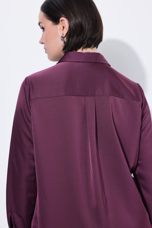 Long Sleeve Collared Satin Blouse