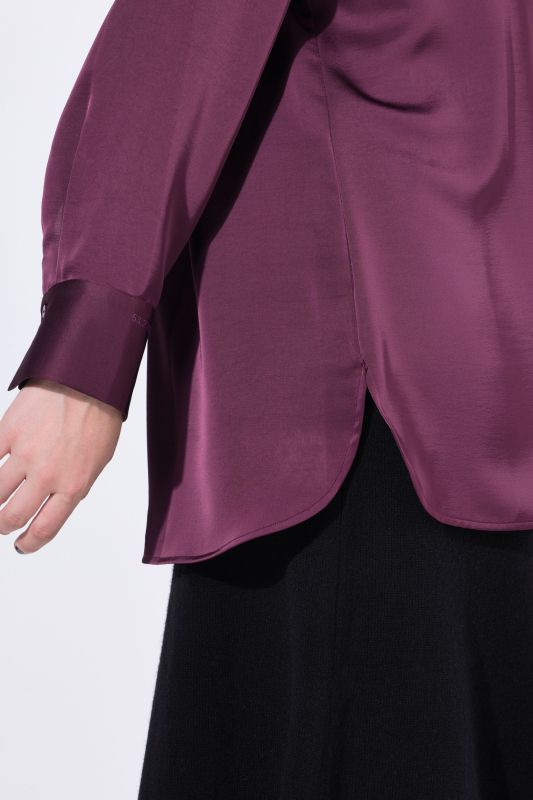 Long Sleeve Collared Satin Blouse