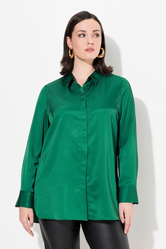 Long Sleeve Collared Satin Blouse