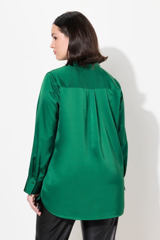 Long Sleeve Collared Satin Blouse