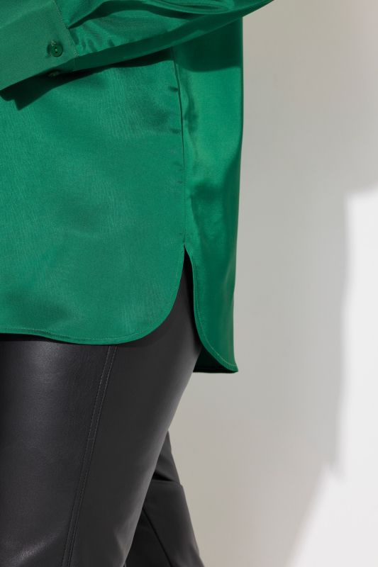 Long Sleeve Collared Satin Blouse