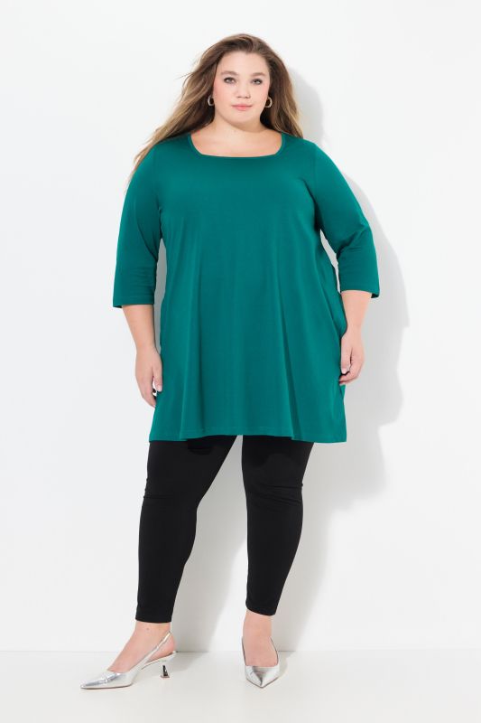 Square Neckline Knit Swing A-line Pocket Tunic