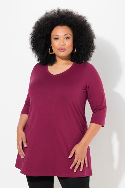 V-Neck Swing A-line Hem Cotton Knit Tunic