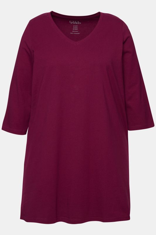 V-Neck Swing A-line Hem Cotton Knit Tunic