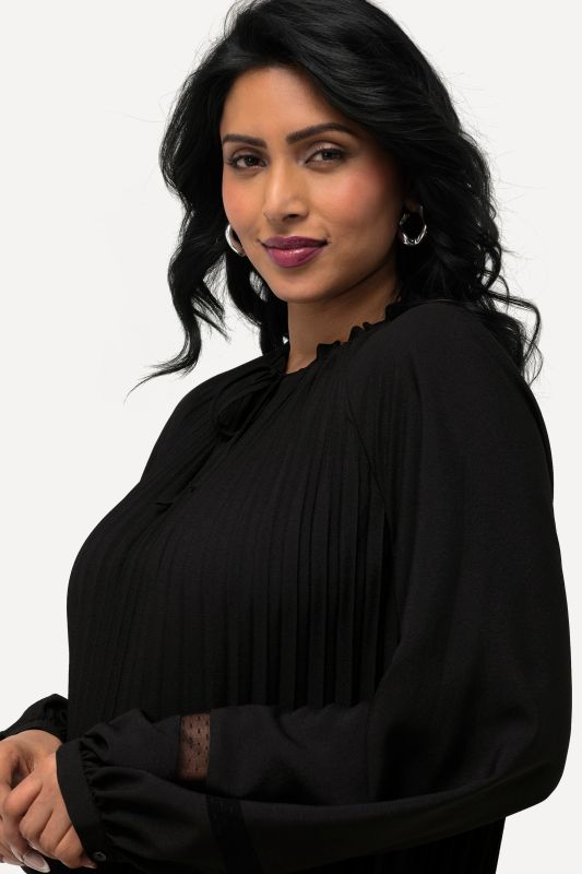 Pleated Flounce Panel Long Sleeve Dress