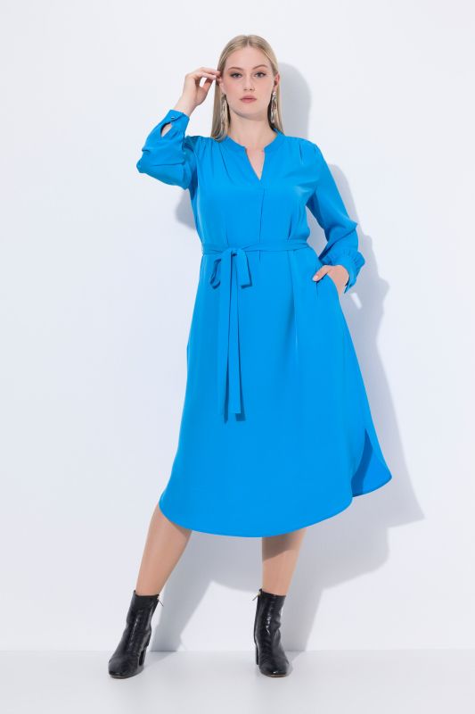 Belted Long Sleeve Midi Dress