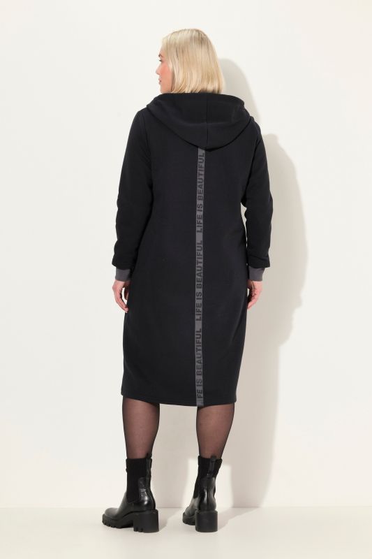 Zip Front Hooded Long Tunic Sweatshirt
