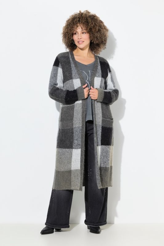 Extra Long Buffalo Check Open Shape Cardigan