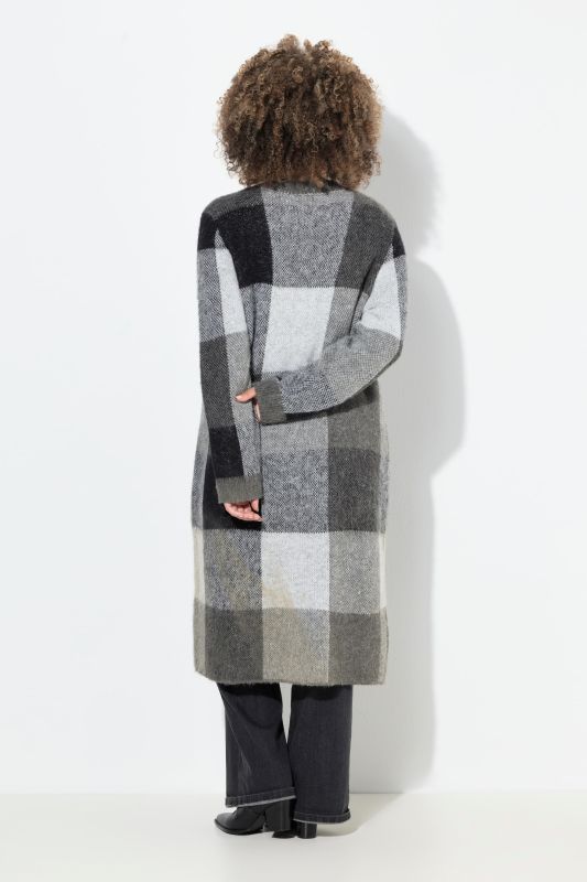 Extra Long Buffalo Check Open Shape Cardigan