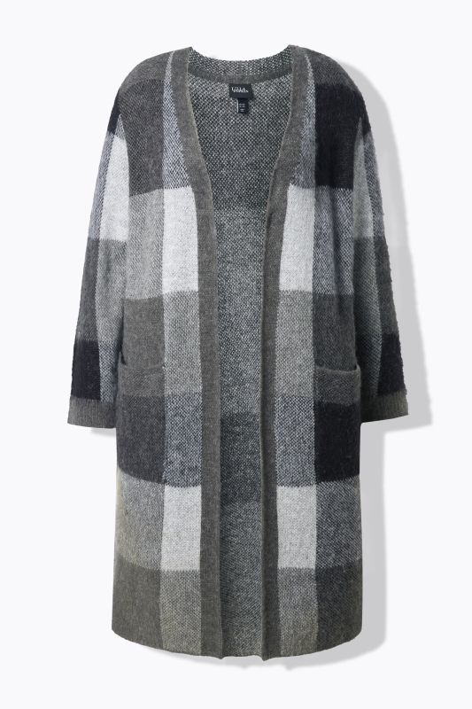 Extra Long Buffalo Check Open Shape Cardigan