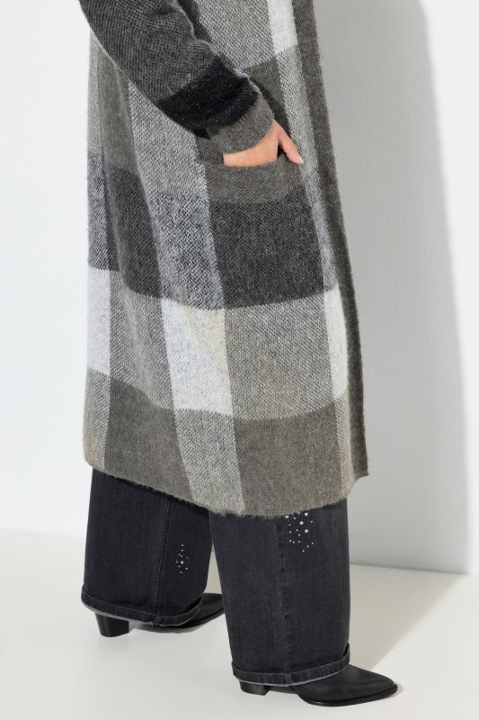 Extra Long Buffalo Check Open Shape Cardigan