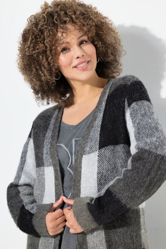 Extra Long Buffalo Check Open Shape Cardigan