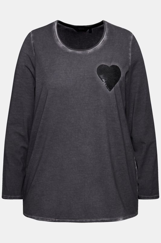 Cold Dyed Sequined Heart Long Sleeve Tee