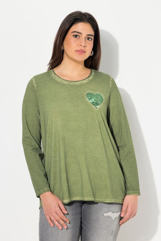 Cold Dyed Sequined Heart Long Sleeve Tee