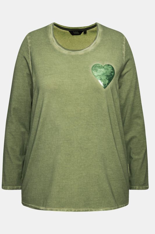 Cold Dyed Sequined Heart Long Sleeve Tee