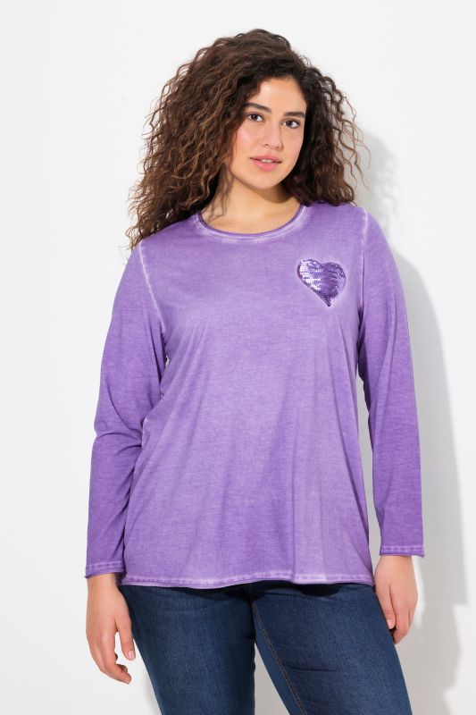 Cold Dyed Sequined Heart Long Sleeve Tee
