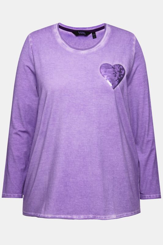 Cold Dyed Sequined Heart Long Sleeve Tee