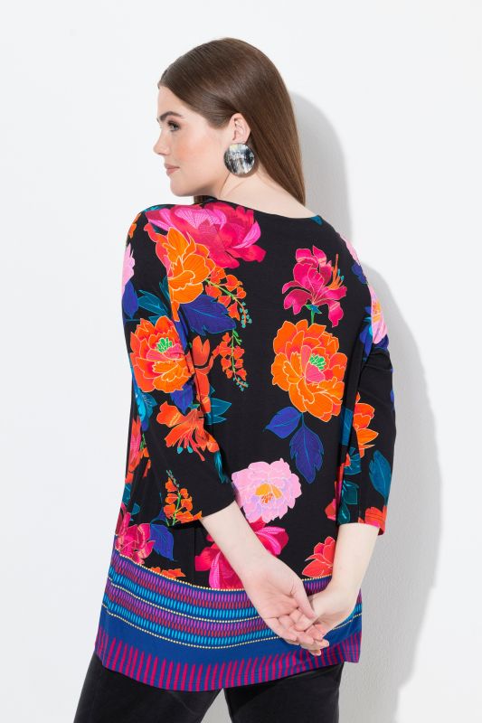Country Floral Split Neck 3/4 Sleeve Tee