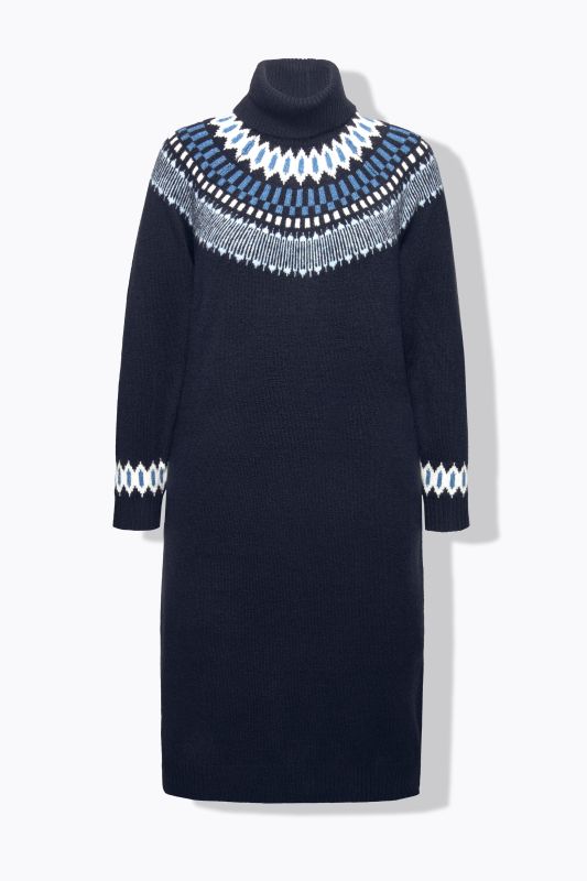 Norwegian Striped Knit Turtleneck Dress
