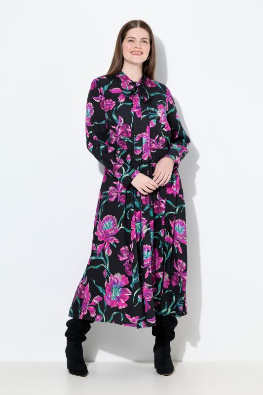 Floral Bow Tie Long Sleeve Maxi Dress