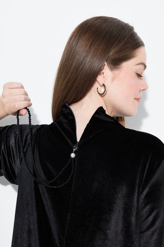 Velvet Floral Trim Necklace Dress