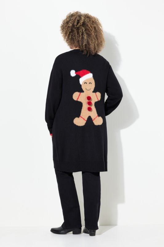 Gingerbread Man Pom Pom Open Shape Cardigan