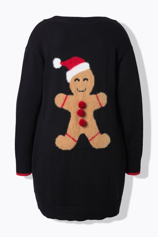 Gingerbread Man Pom Pom Open Shape Cardigan