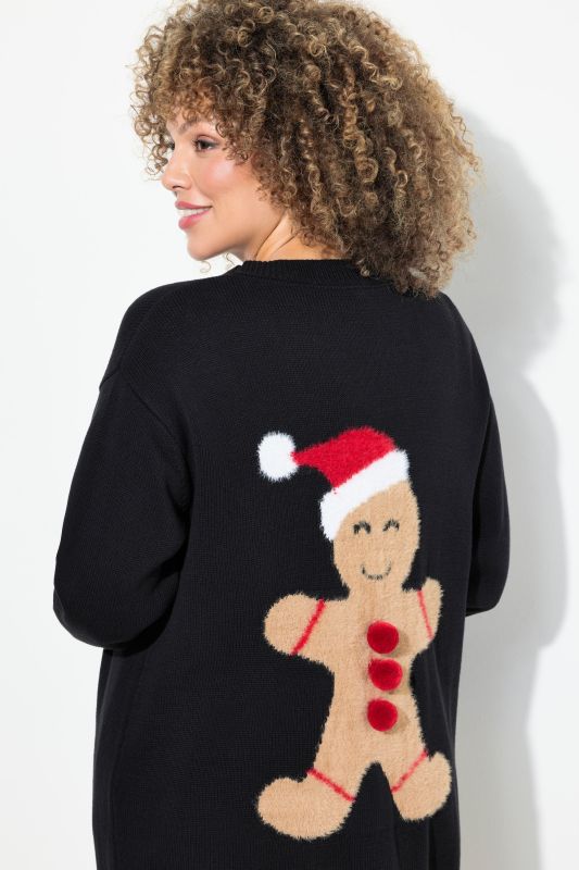 Gingerbread Man Pom Pom Open Shape Cardigan