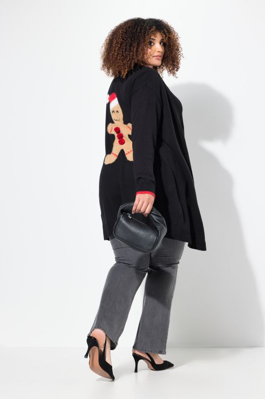 Gingerbread Man Pom Pom Open Shape Cardigan