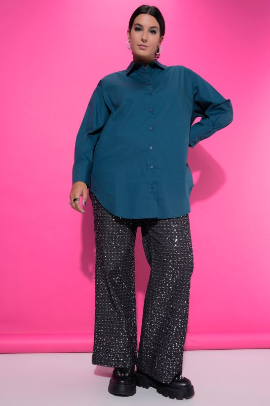 Back Button Long Sleeve Blouse