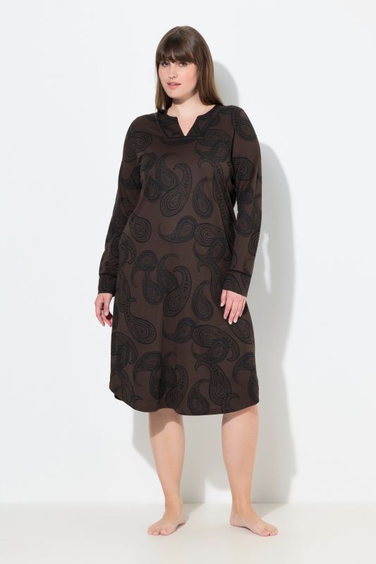 Paisley Split Neck Long Sleeve Nightgown