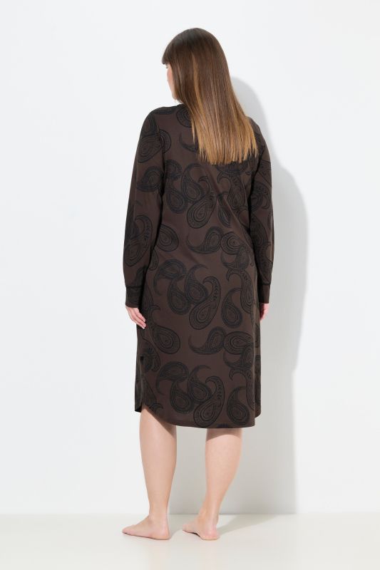 Paisley Split Neck Long Sleeve Nightgown