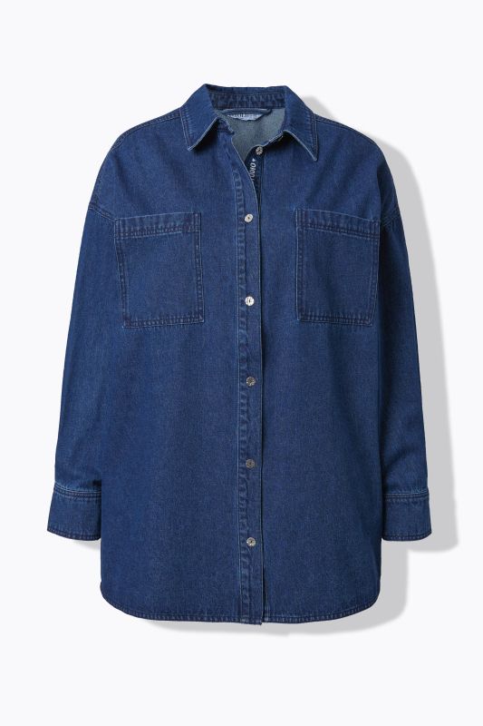 Denim Embroidered Lettering Blouse